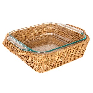Artifacts Trading Company Rattan Square Baker Basket with Pyrex - White wash